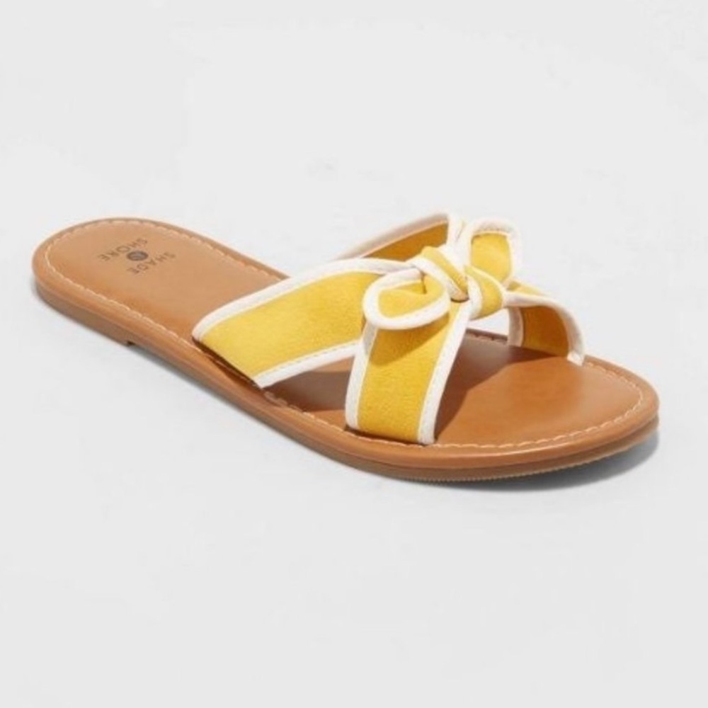 🌻3/$20 Target Shade & Shore Lorelei Crossband Bow Yellow & White Sandals Size 6